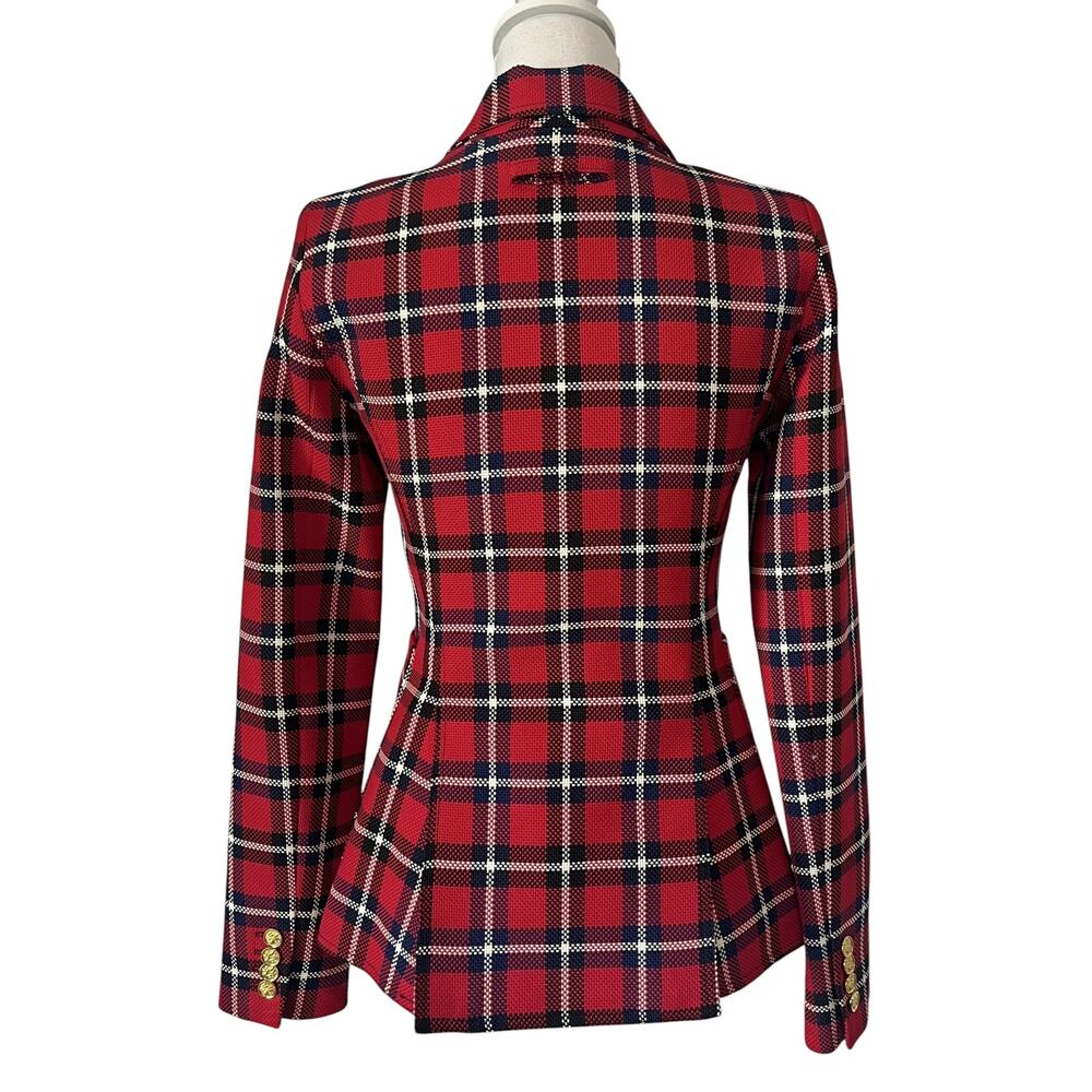 Smythe Patch Pocket Duchess Blazer Red Plaid Gold Button Jacket Size 4 - Picture 2 of 8